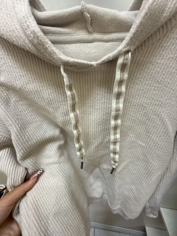 Aerie Waffle Knit Cropped Hoodie Pullover Size S - Image 3