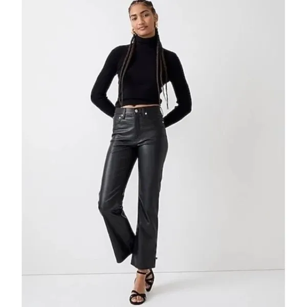J.Crew Womens High-Rise Slim Demi-Boot Pant‎ Faux Leather Black BK823 Size 29 - Image 2