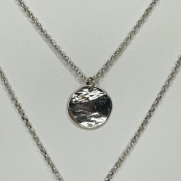 Chico's Layered Hammered Disc Rhinestone Silver Long Necklace ✨ - Image 6