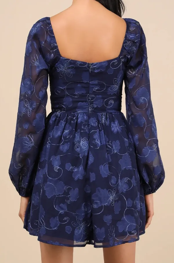 Lulus Decadent Charisma Navy Floral Embroidered Bustier Mini Dress - Image 3