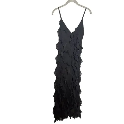 BHLDN Jia Bias-Cut Ruffled V-Neck Gown in Black‎ Size 2 - Image 4