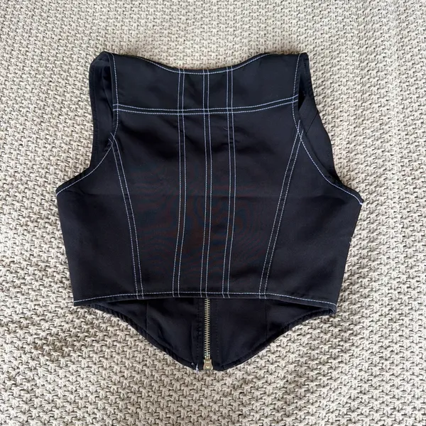 White Fox Boutique Black Zippered Crop Top - Image 2