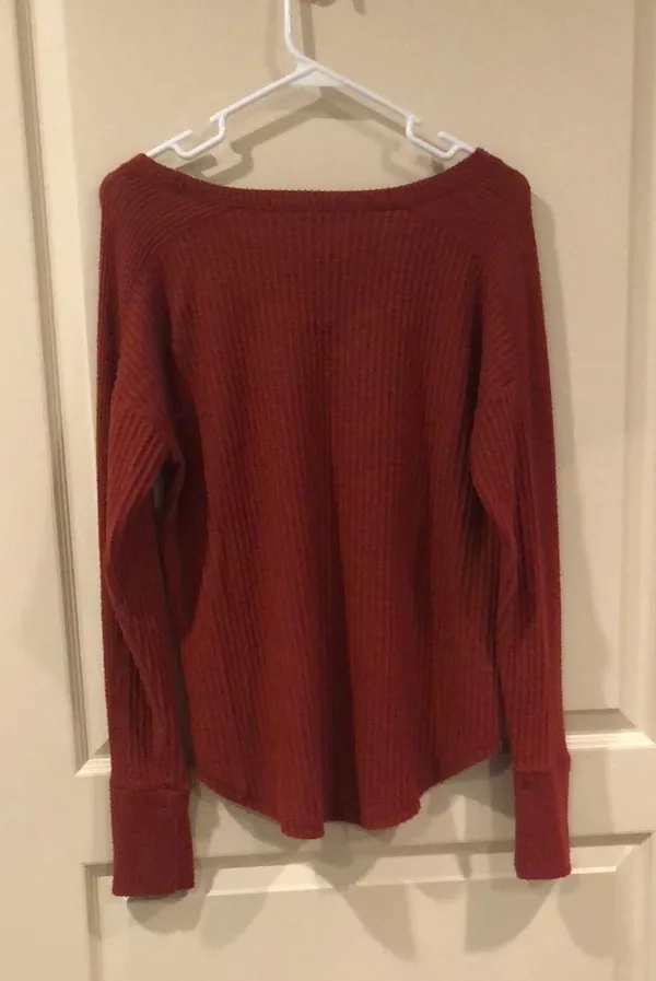 Mudd Red / Burgundy Long Sleeve Waffled Shirt - Image 2
