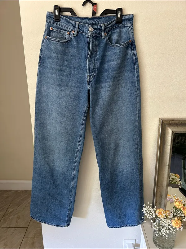 Buck Mason deck ridge twill high-rise, wide leg, blue cotton denim jeans 29” - Image 2