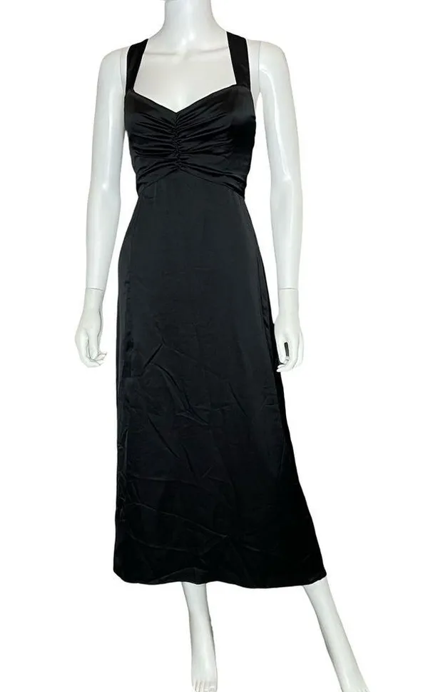 Show Me Your MuMu Mina Midi Dress Black Luxe Satin Women’s Sz S - Image 2
