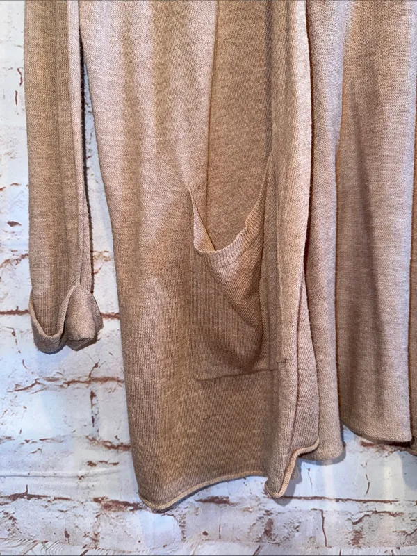 Billabong Lightweight Taupe Open-Front Cardigan pockets medium - Image 4