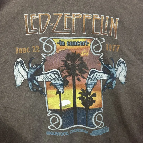 Led Zeppelin Inglewood CA 1977 Gray T-Shirt XL - Image 3