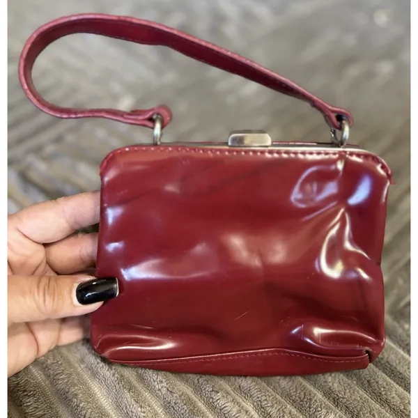 Nine West Red Small Clutch Hand Bag Lined Logo Top Handle Silver Hardware - Image 2