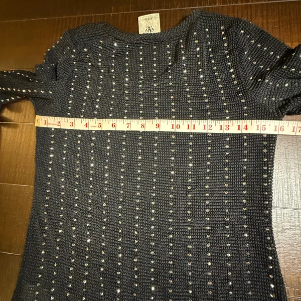 Vocal Black Rhinestone Studded Long Sleeve Knit Top Small Style Y2K USA Made - Image 6