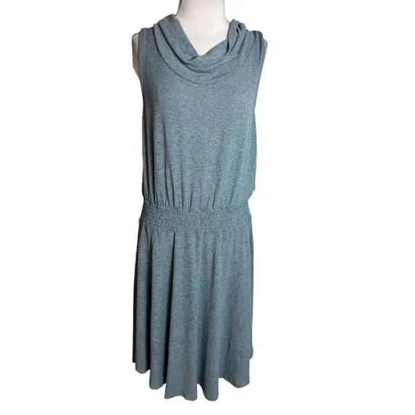 NWT Soft Surroundings Blue Kerry Dress Sleeveless Cowl Neck Smocked‎ Waist Sz M - Image 2