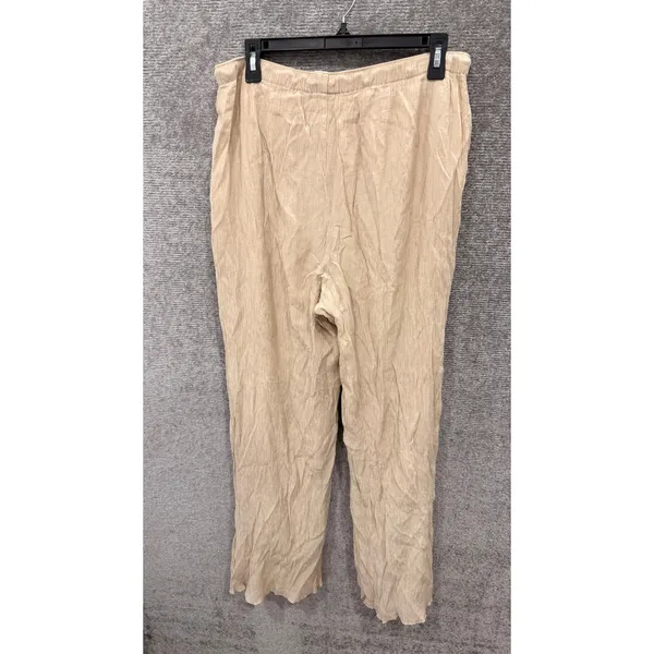 Abercrombie & Fitch Women Pants L Beige Wide Leg Crinkle Drawstring Waist - Image 5