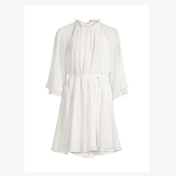 Fame and Partners The Tebrie Chiffon Bell Sleeve Mini Dress Ivory Size 2 - Image 4