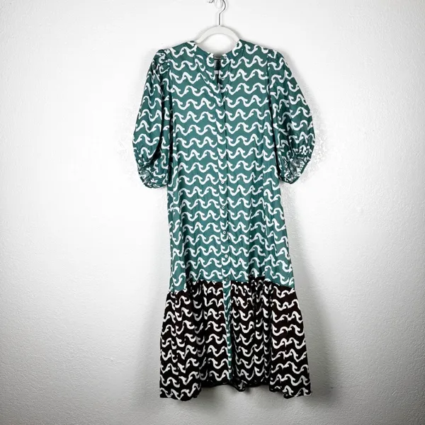 Dr. Bloom Blue Brown Patterned Tiered Maxi Dress 100% Cotton Size Medium - Image 2
