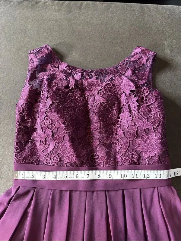 Women’s Purple Lace Bodice Sleeveless Full Length Formal Bridesmaid Gown Size S - Image 8