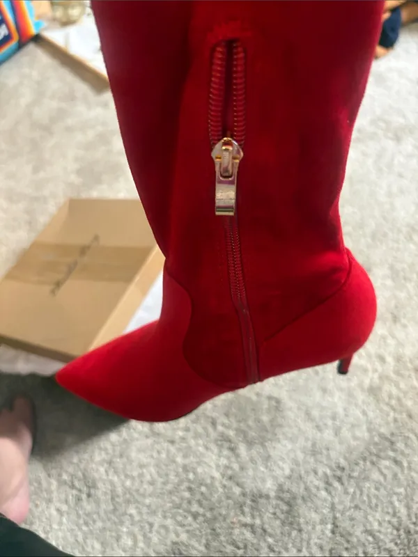Elizabeth Tang cherry Red Over-the-Knee Stiletto Boot with Pointed Toe size 7.5 - Image 5