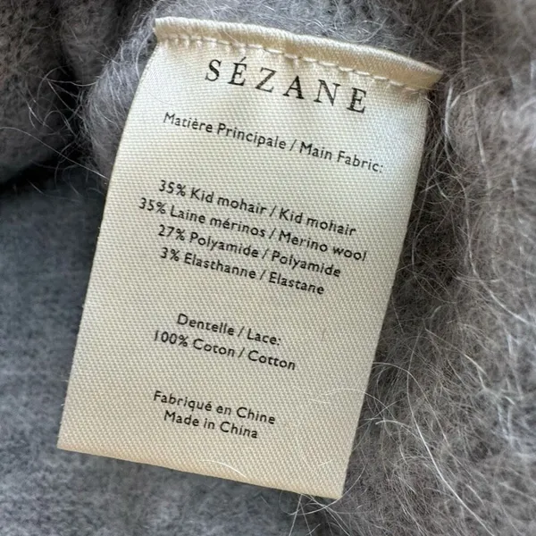 Sezane Alfred Kid Mohair Merino Knit Jumper Sweater Gray V Neck Size Small - Image 5
