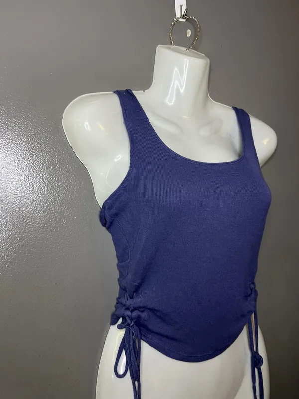 Garage Tank Top Womens Small Purple Ribbed Scoop Neck Ruched Side Drawstring - Image 2
