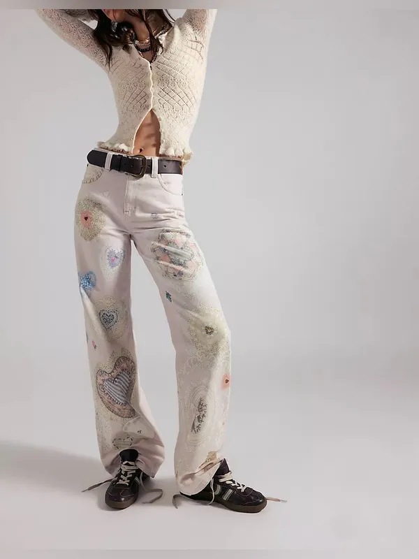 NWOT Free People We The Free Tinsley Printed Jeans Illusions Heirloom Ivory - 26 - Image 3