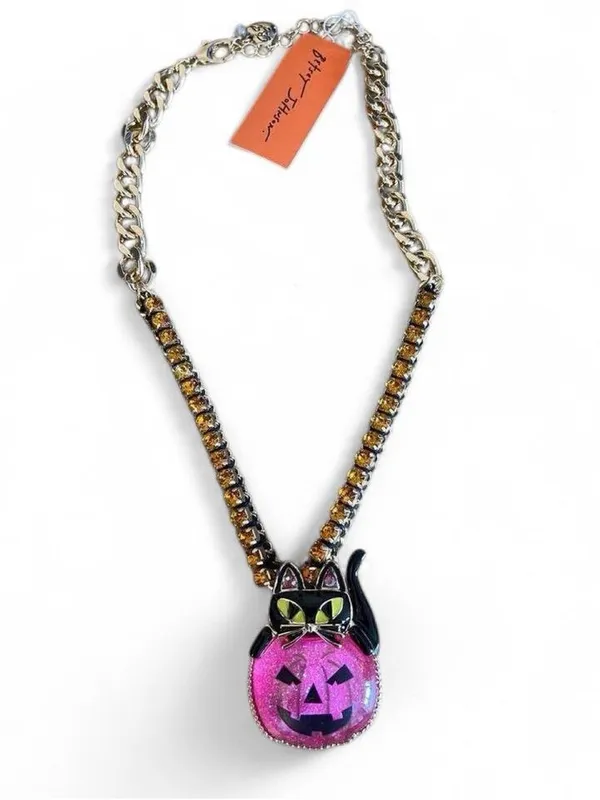 NWT Betsey Johnson Pink Pumpkin Halloween Necklace - Image 2