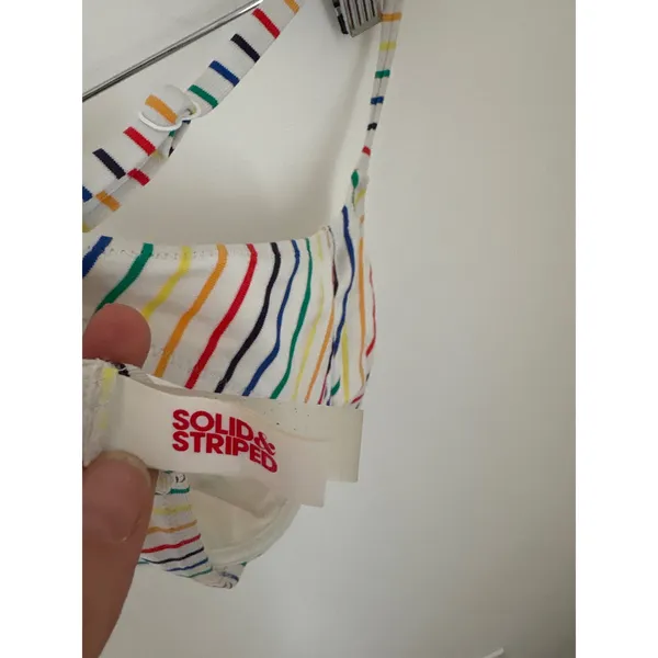 Solid & Striped Underwire Bikini Top White Rainbow Vertical Stripe‎ Swimwear - Image 3