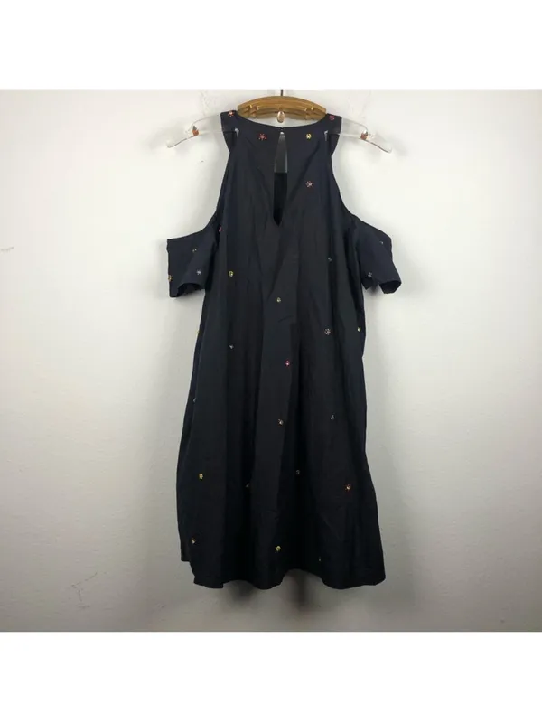 Zara navy blue cold shoulder poplin dress beaded detail XS - Image 6