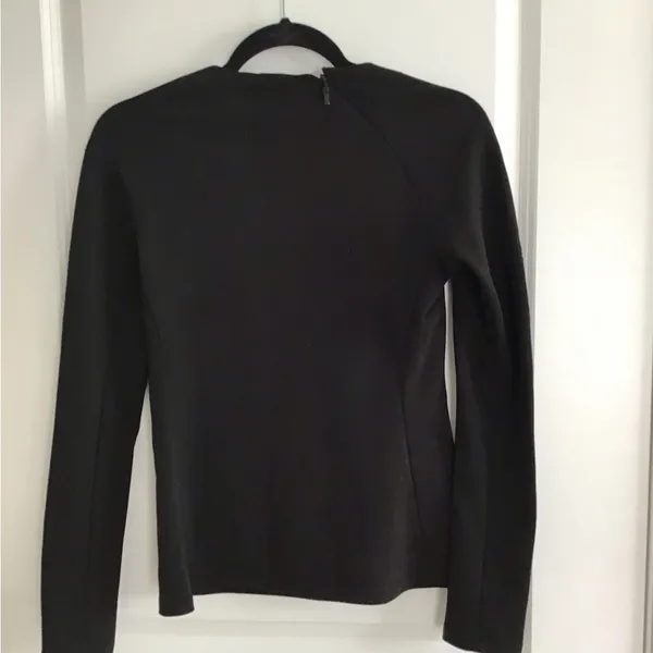 Tibi Black Crew‎ Neck Long Sleeve Blouse Back 1/4 Zipper Size 2 - Image 3