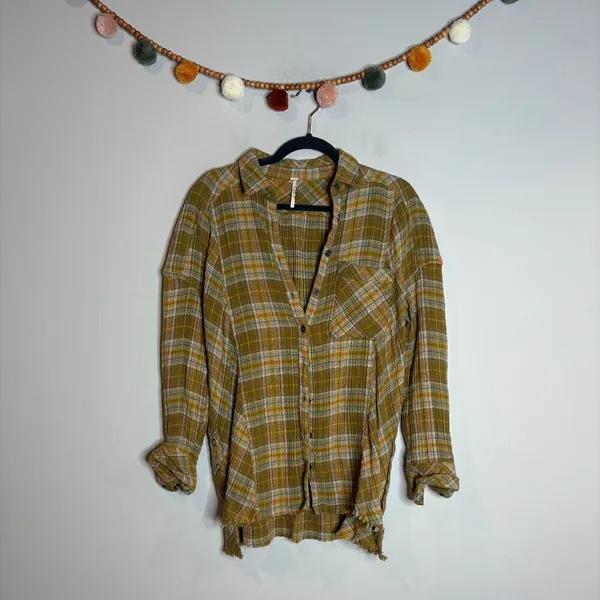 Free People Juniper Ridge Olive Green Plaid Flannel - Image 2