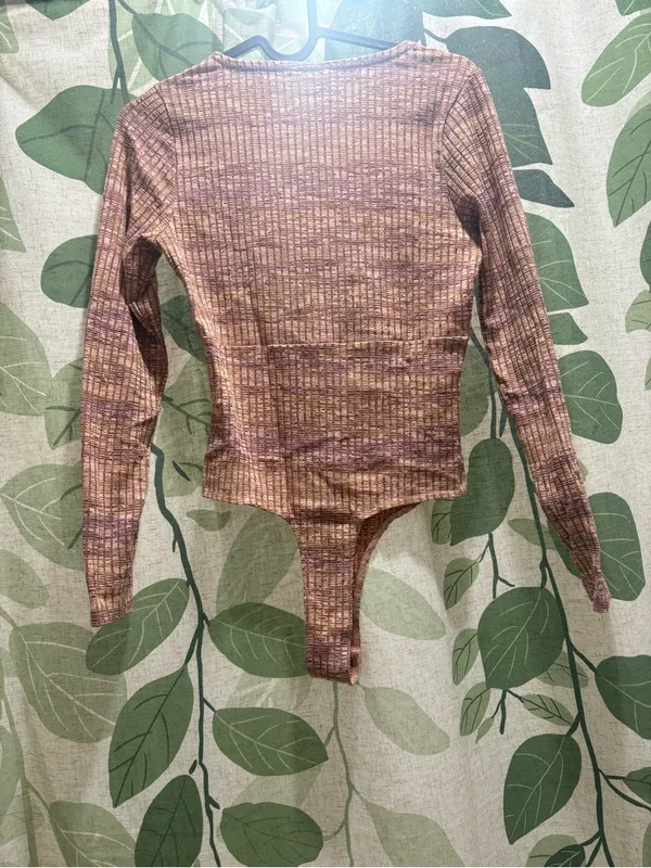 Ribbed Long-Sleeve Bodysuit Mauve - Image 4