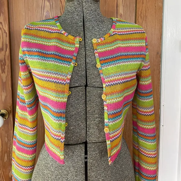 Blue Blush Rainbow Daze Knit Crop Cardigan - Size Medium - Image 5
