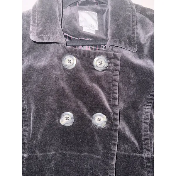 Old Navy Black Velvet Pea Coat Jacket Womens Lined L Dark Academia Preppy Fall - Image 4