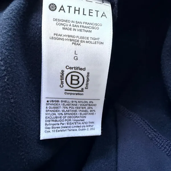 Athleta Peak Hybrid Fleece Tight Leggings Womens Large Navy Blue Outdoor Camping - Image 9