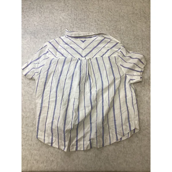 Auden Womens Blue White Striped Short Sleeve Button Down Sleep Shirt Small‎ NWT - Image 4