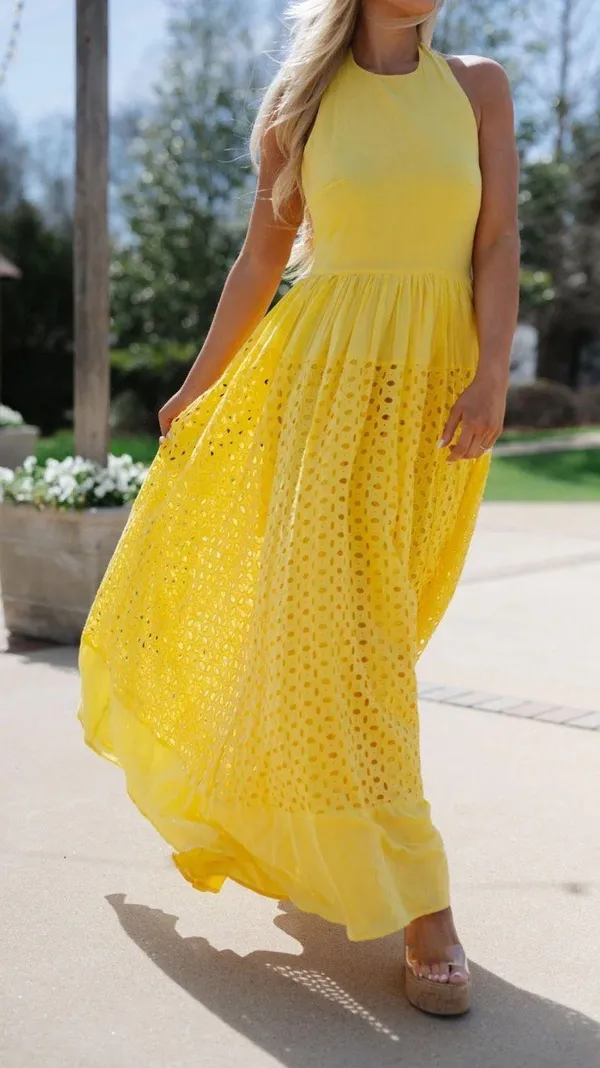Halter Eyelet Maxi Dress - Image 4