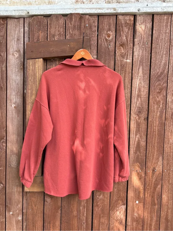 Aerie Burnt Orange Terracotta Raw Hem Zipper Sweatshirt - Image 6