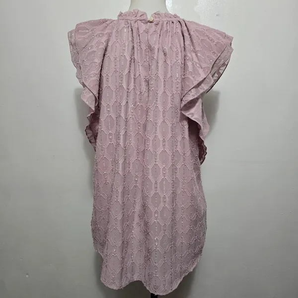 LOFT Ruffle Sleeve Top Blouse Lightweight Metallic Ice Rose Size L Feminine - Image 5