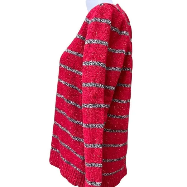 Madewell Wallace striped wool blend sweater red gray speckled knit large - Image 2