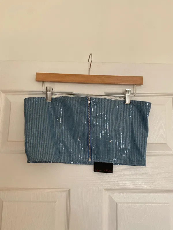 Liquor N Poker ASOS Denim Cropped Bandeau Corset Top with Sequins - Image 3