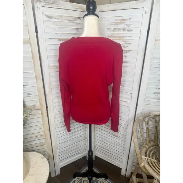 CABI Women's Medium Ballet Wrap Cardigan Sweater Red Cotton Angora Rabbit Hair - Image 14