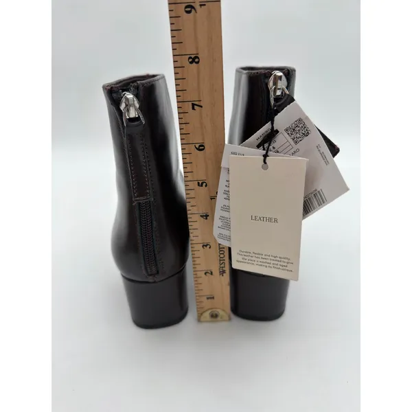 Mango Claro Chocolate Brown Mini Block Heel Leather Round Toe Ankle Boots 8.5 - Image 5