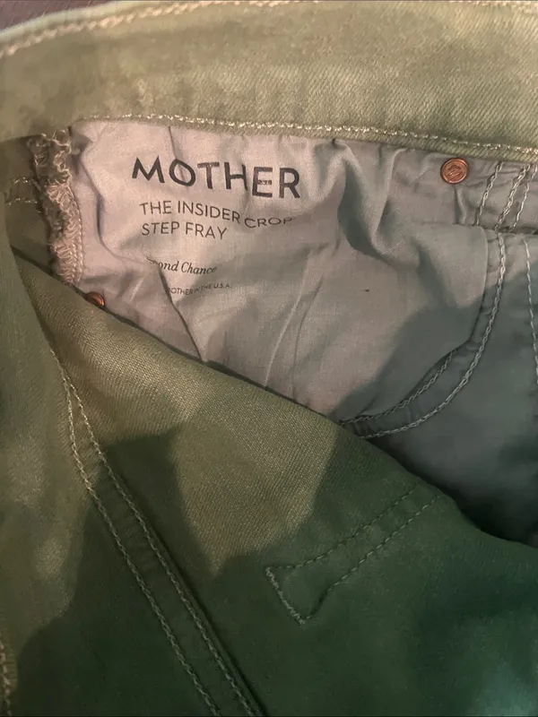 MOTHER Olive Green the Insider Crop Step Fray Denim Jeans 33 GUC - Image 5