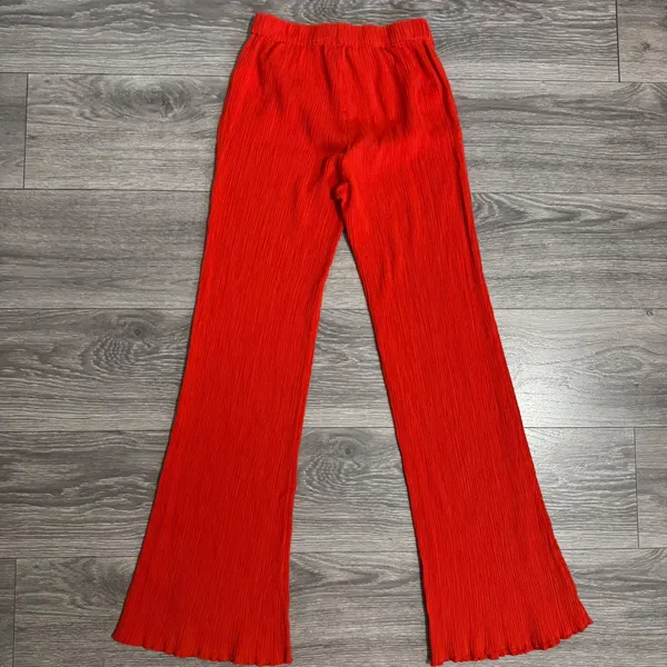 Bohemian Urban Outfitters Red Ribbed Flare Leg Pants Elastic‎ Waist XS Wide Leg - Image 5