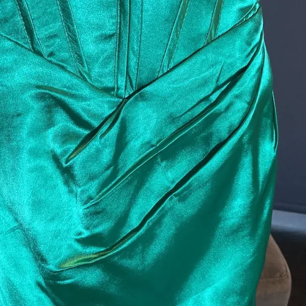 Women’s Green Full Length Prom Dress Criss Cross Straps Leg Slit Size 10 *READ - Image 11