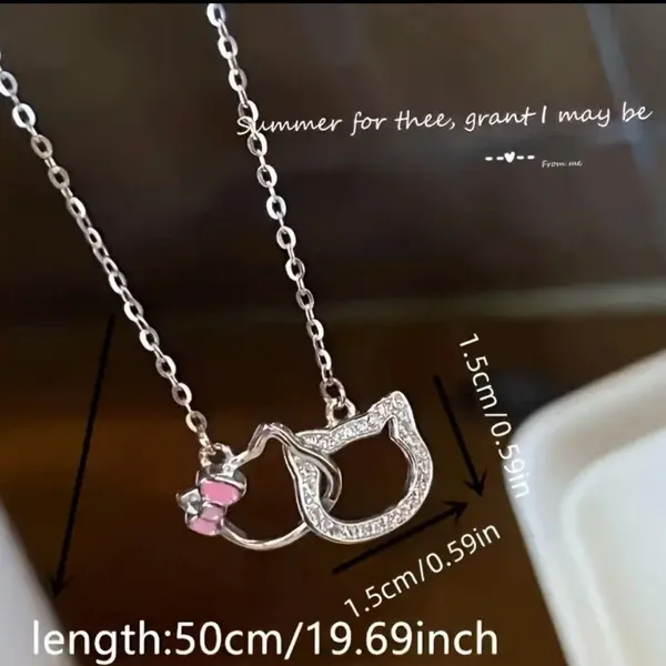 Hello Kitty Stainless Steel Silver Double Hoop Pendant Necklace - Image 3