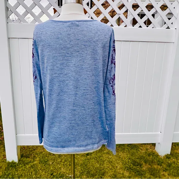 Live & Let Live Blue & Purple Printed Embellished Long Sleeve Top Women's - Image 10