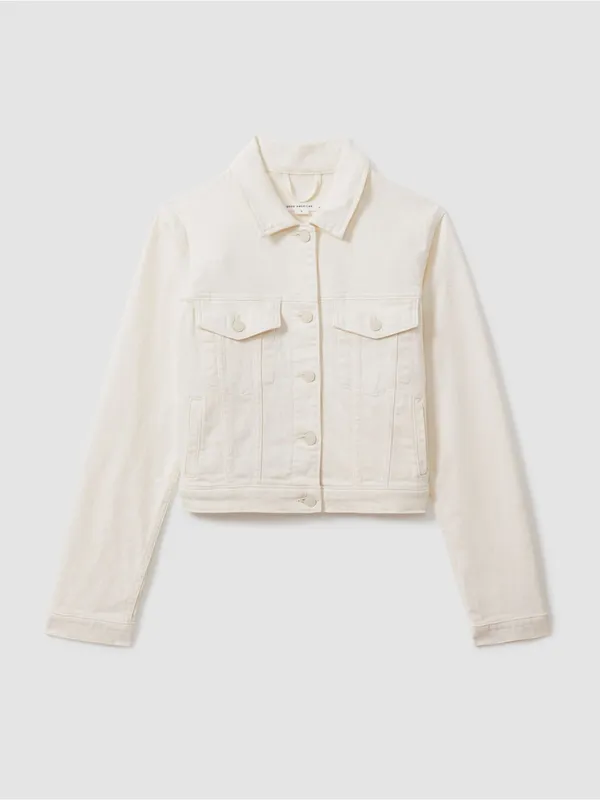 NWT Good American Soft Denim Jacket in Cloud White size medium - Image 2