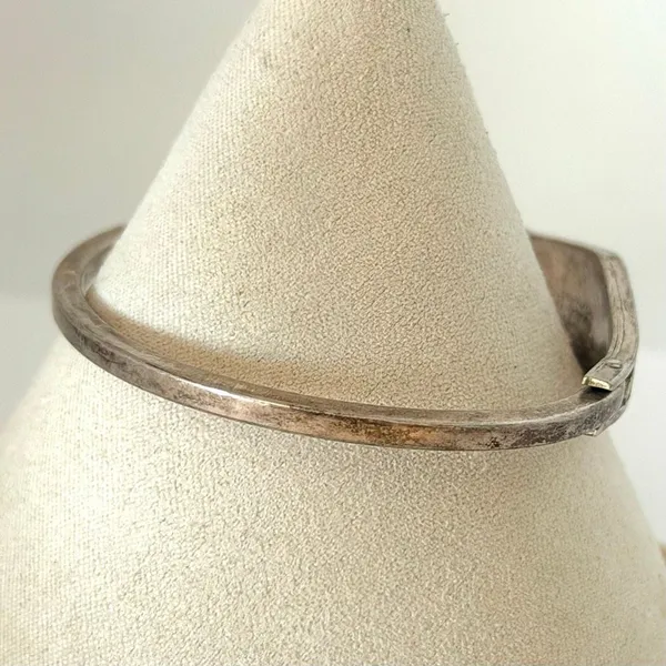 Vintage Mexico Alpaca Silver Abalone Shell Inlay Hinged Bangle Bracelet - Image 9