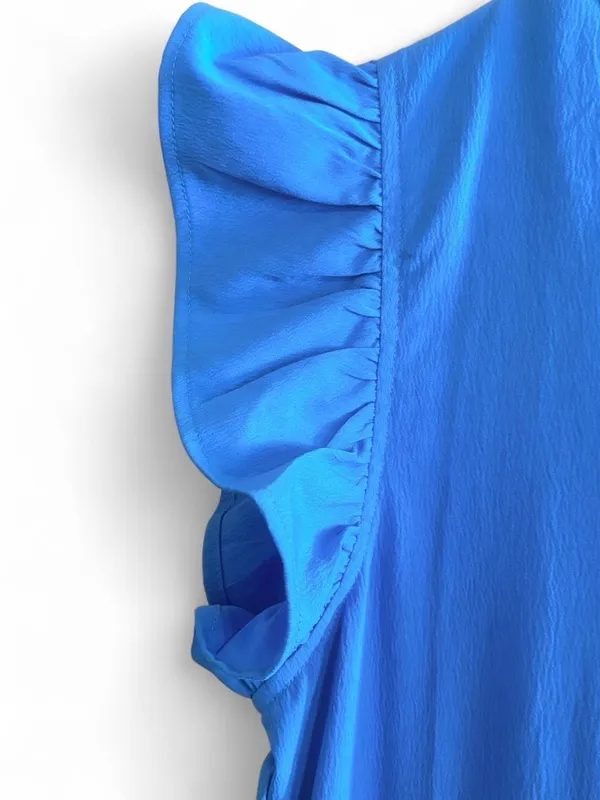Entro Bright Teal Blue Tiered Ruffle Sleeve Dress Sz S - Image 4