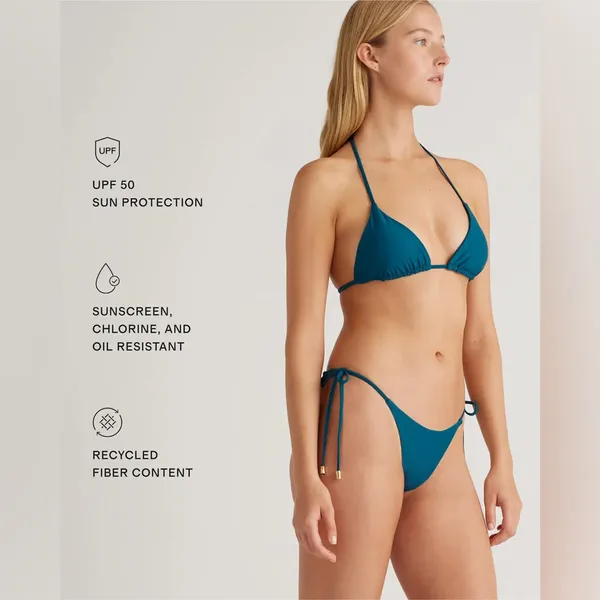 NWT Quince Italian Teal Blue Italian Adjustable Side-Tie Bottom Bikini, Sz XS - Image 3