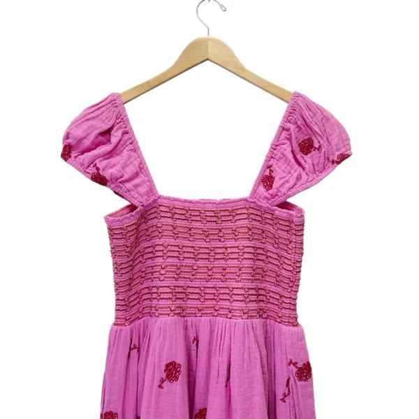 NWT Free People Tory Embroidered Mini Dress Pink Smocked Floral Boho Size Large - Image 8