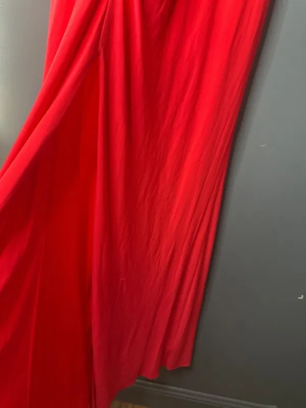 Hailey Logan Adrianna Papell Size 6 Coral Pink Prom Dress Slit Maxi Formal Gown - Image 2